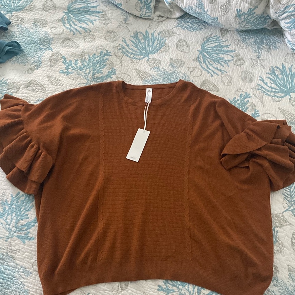 Ruffle sleeve one size oversized thin sweater